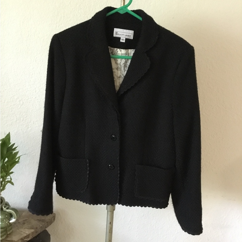 Elliot Lauren Black Blazer Size 10 Women's Wool Bland Classic Elegant Jacket